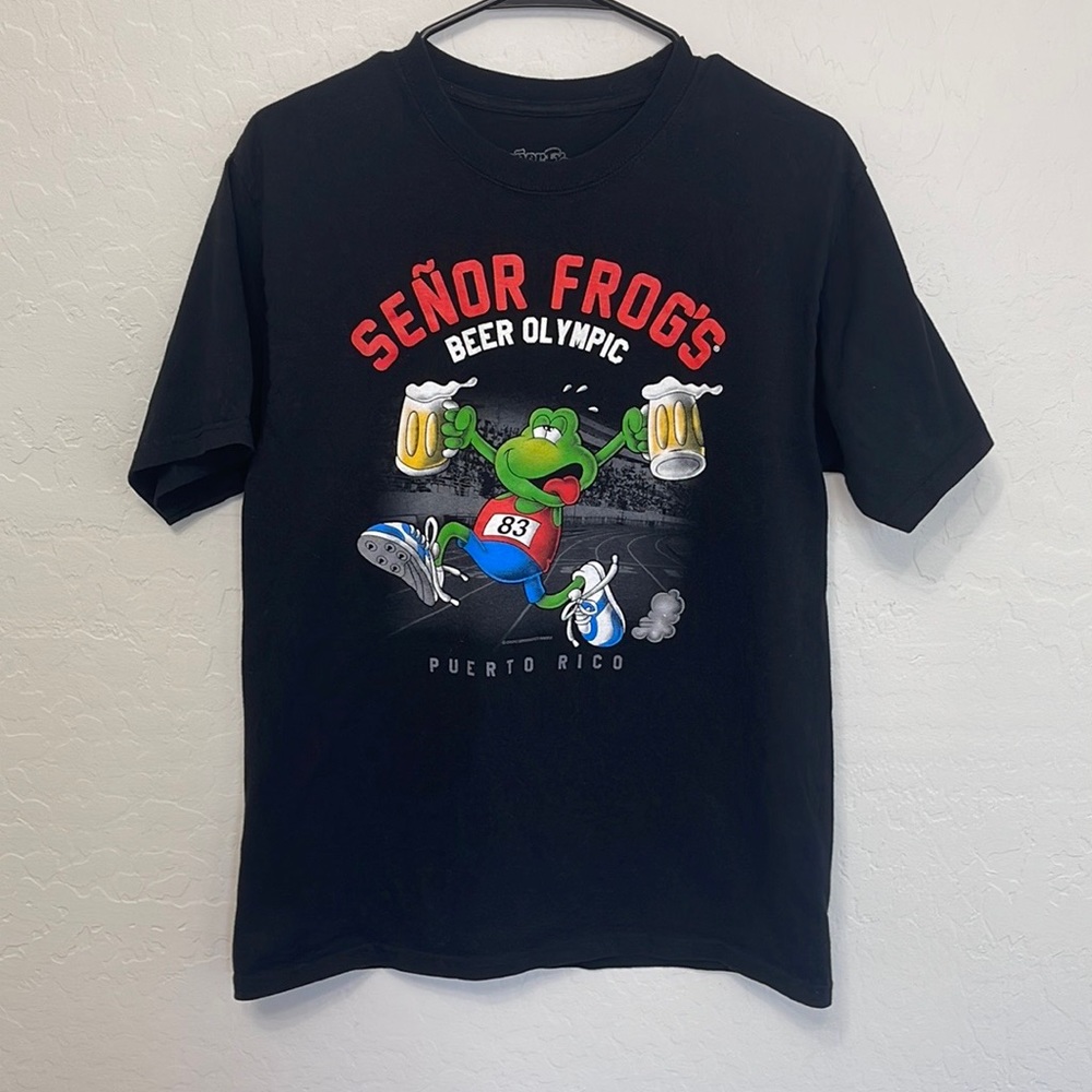 Senor Frogs Men’s Medium Black Beer Olympics Tee Shirt - Puerto Rico - Picture 1 of 6